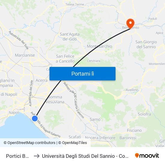 Portici Bellavista to Università Degli Studi Del Sannio - Complesso Sant'Agostino map