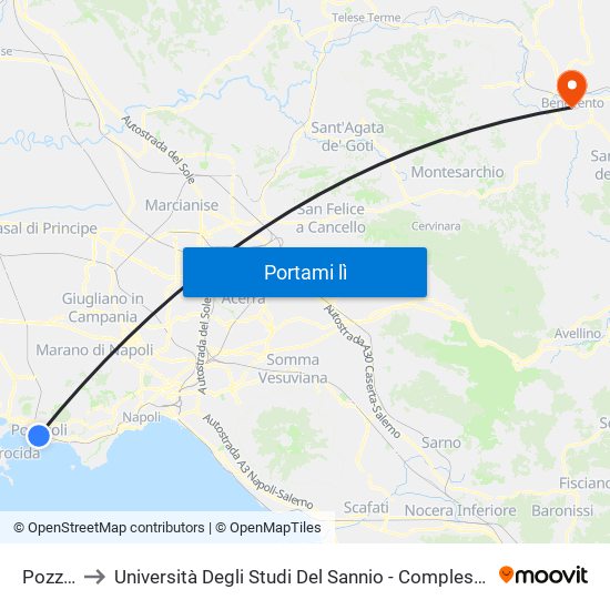 Pozzuoli to Università Degli Studi Del Sannio - Complesso Sant'Agostino map