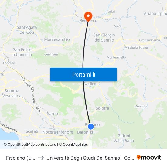 Fisciano (Università) to Università Degli Studi Del Sannio - Complesso Sant'Agostino map