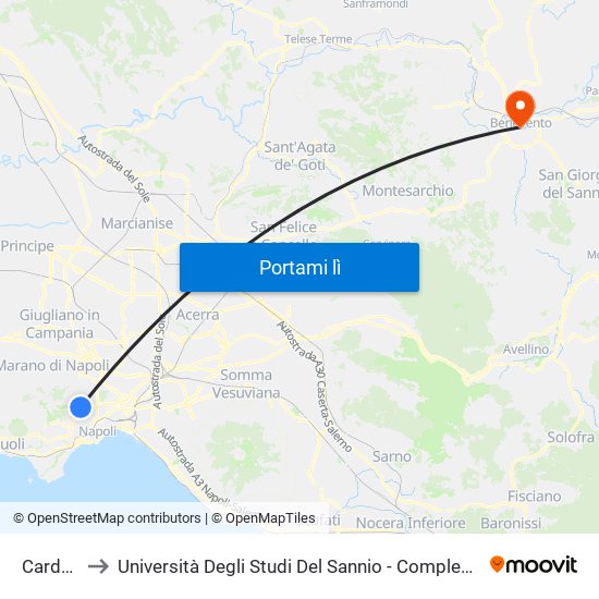 Cardarelli to Università Degli Studi Del Sannio - Complesso Sant'Agostino map