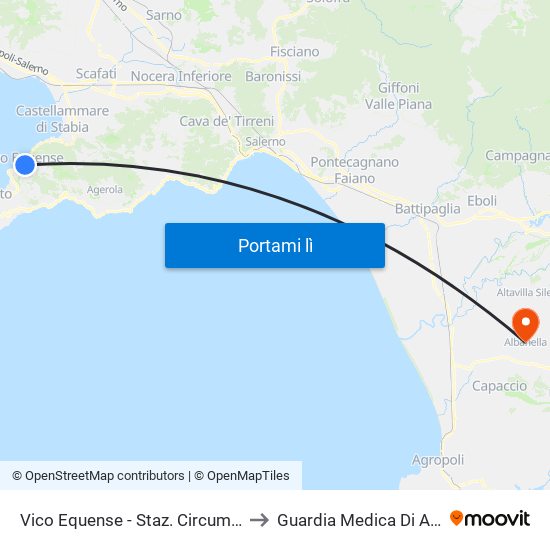 Vico Equense - Staz. Circumvesuviana to Guardia Medica Di Albanella map