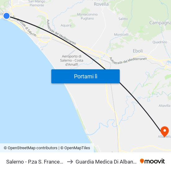 Salerno - P.za S. Francesco to Guardia Medica Di Albanella map