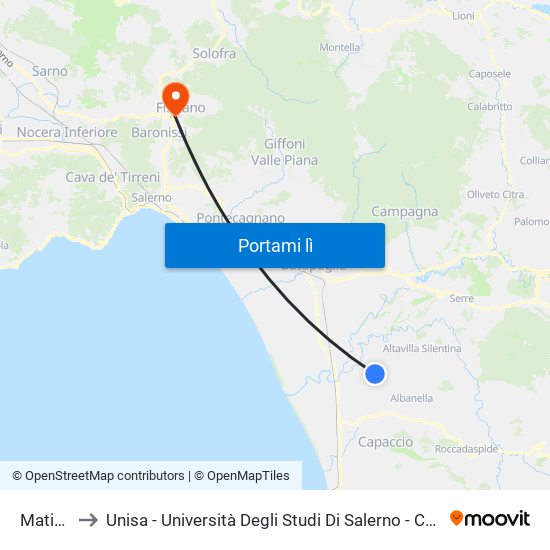 Matinella to Unisa - Università Degli Studi Di Salerno - Campus Di Fisciano map