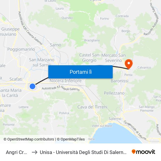 Angri Crocifisso to Unisa - Università Degli Studi Di Salerno - Campus Di Fisciano map