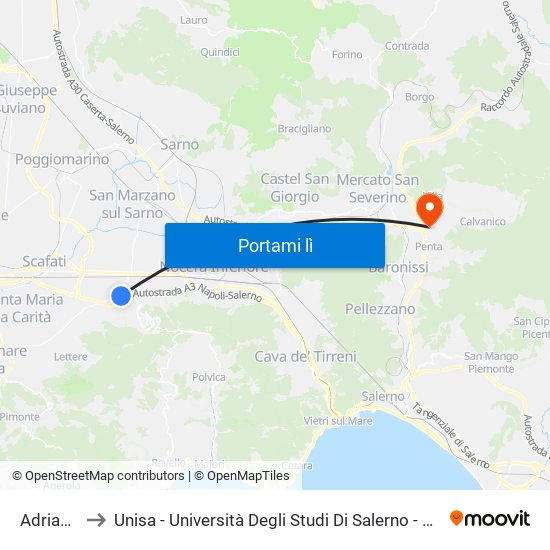 Adriana 16 to Unisa - Università Degli Studi Di Salerno - Campus Di Fisciano map