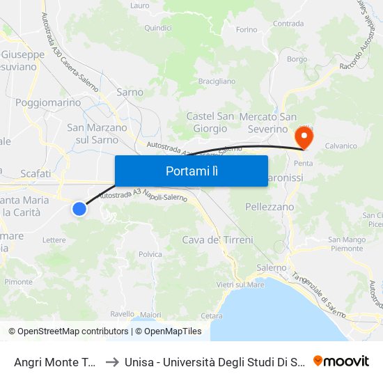 Angri Monte Taccaro (Liceo) to Unisa - Università Degli Studi Di Salerno - Campus Di Fisciano map