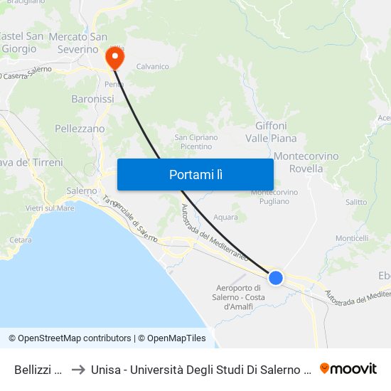 Bellizzi Chiesa to Unisa - Università Degli Studi Di Salerno - Campus Di Fisciano map