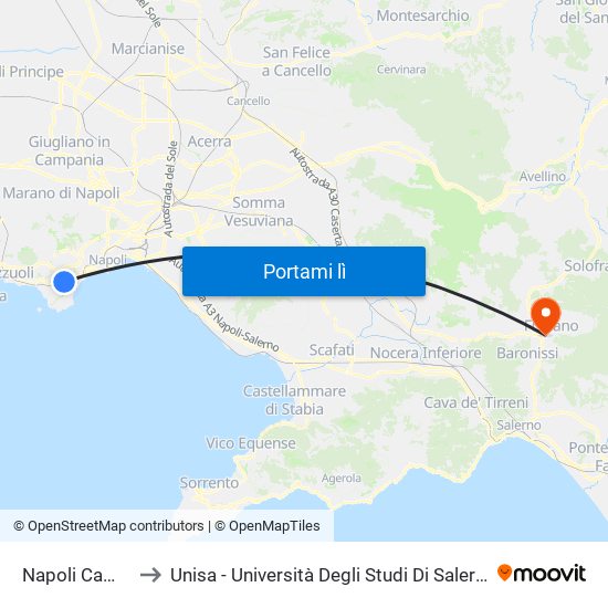 Napoli Campi Flegrei to Unisa - Università Degli Studi Di Salerno - Campus Di Fisciano map