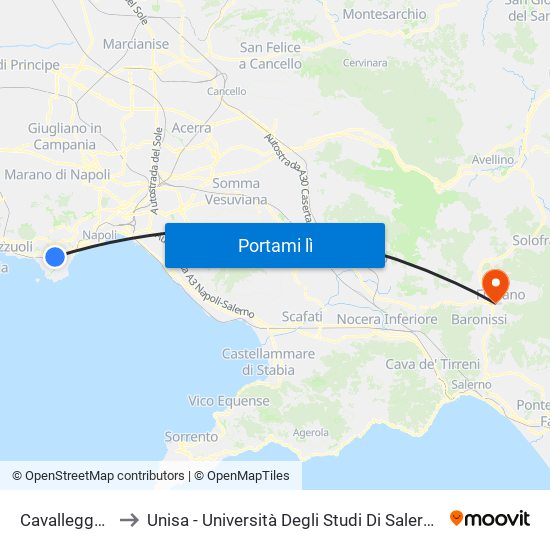 Cavalleggeri Aosta to Unisa - Università Degli Studi Di Salerno - Campus Di Fisciano map