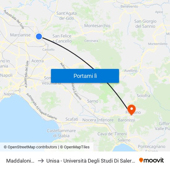 Maddaloni Inferiore to Unisa - Università Degli Studi Di Salerno - Campus Di Fisciano map