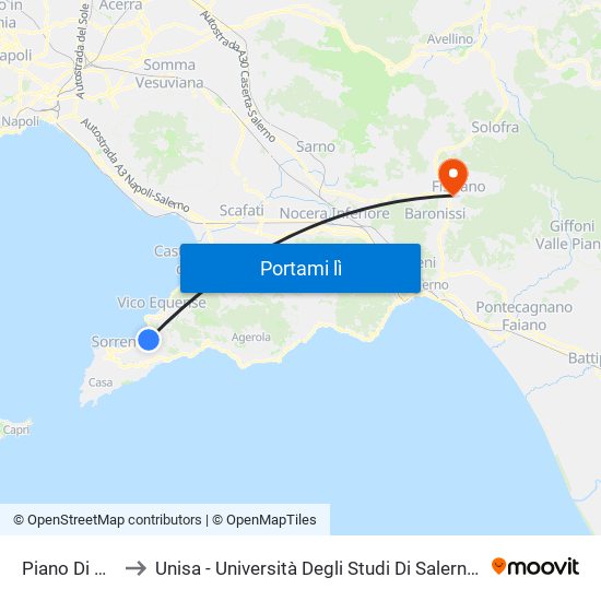 Piano Di Sorrento to Unisa - Università Degli Studi Di Salerno - Campus Di Fisciano map