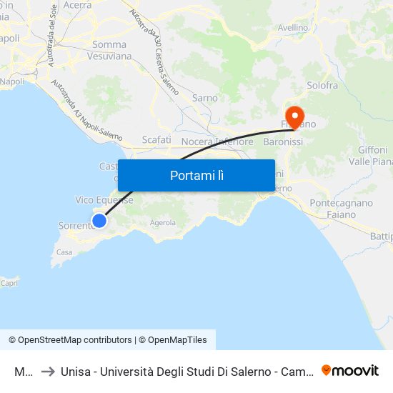 Meta to Unisa - Università Degli Studi Di Salerno - Campus Di Fisciano map