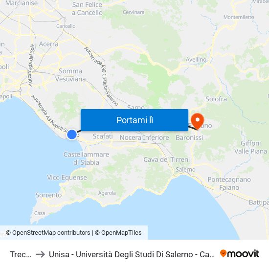 Trecase to Unisa - Università Degli Studi Di Salerno - Campus Di Fisciano map