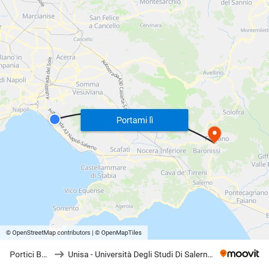 Portici Bellavista to Unisa - Università Degli Studi Di Salerno - Campus Di Fisciano map