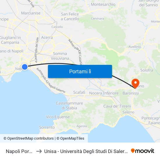 Napoli Porta Nolana to Unisa - Università Degli Studi Di Salerno - Campus Di Fisciano map