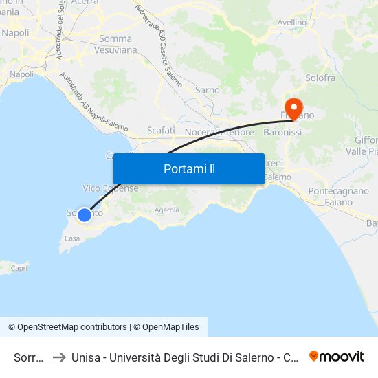 Sorrento to Unisa - Università Degli Studi Di Salerno - Campus Di Fisciano map