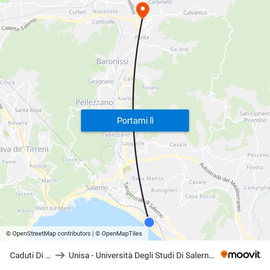 Caduti Di Brescia to Unisa - Università Degli Studi Di Salerno - Campus Di Fisciano map