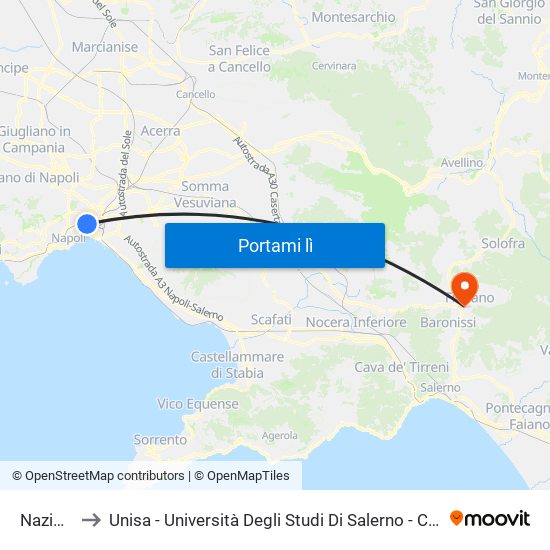 Nazionale to Unisa - Università Degli Studi Di Salerno - Campus Di Fisciano map