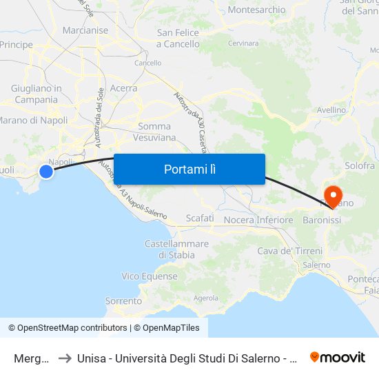 Mergellina to Unisa - Università Degli Studi Di Salerno - Campus Di Fisciano map