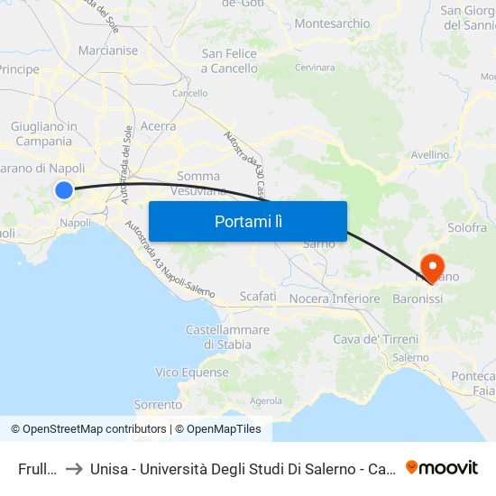 Frullone to Unisa - Università Degli Studi Di Salerno - Campus Di Fisciano map