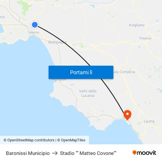 Baronissi Municipio to Stadio "" Matteo Covone"" map