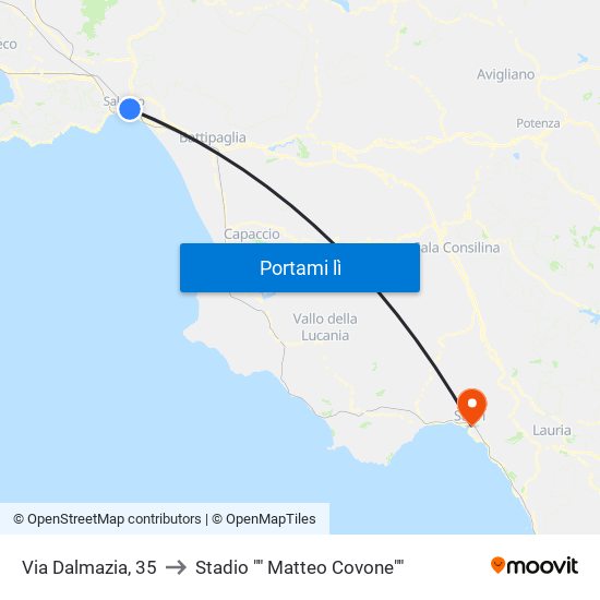 Via Dalmazia, 35 to Stadio "" Matteo Covone"" map