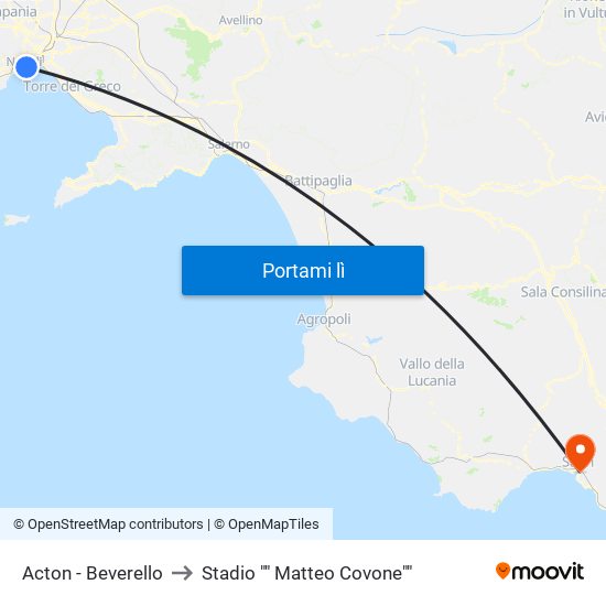 Acton - Beverello to Stadio "" Matteo Covone"" map