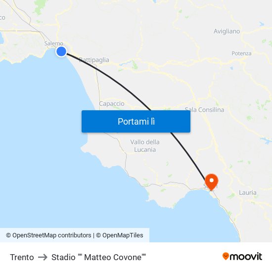 Trento to Stadio "" Matteo Covone"" map