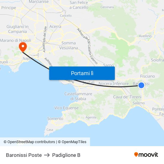 Baronissi Poste to Padiglione B map