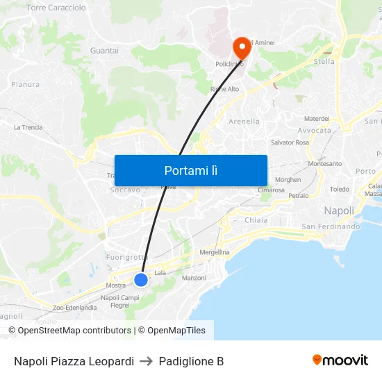 Napoli Piazza Leopardi to Padiglione B map
