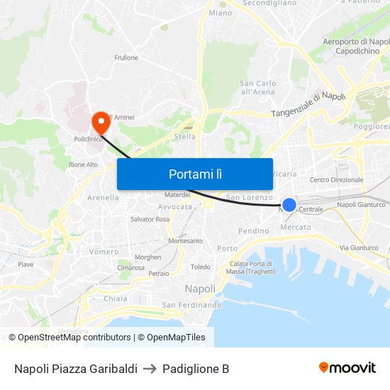 Napoli Piazza Garibaldi to Padiglione B map