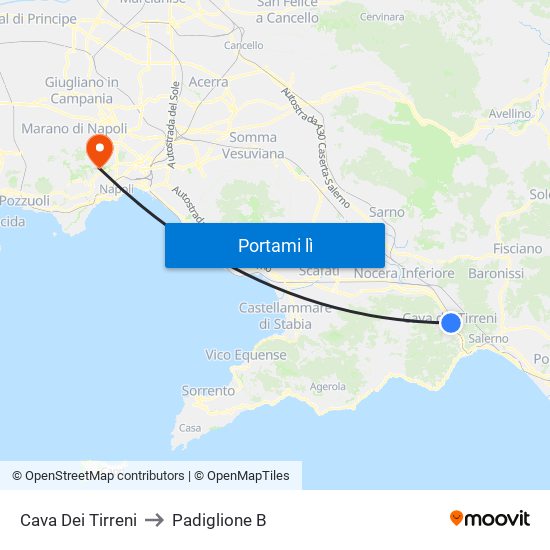 Cava Dei Tirreni to Padiglione B map