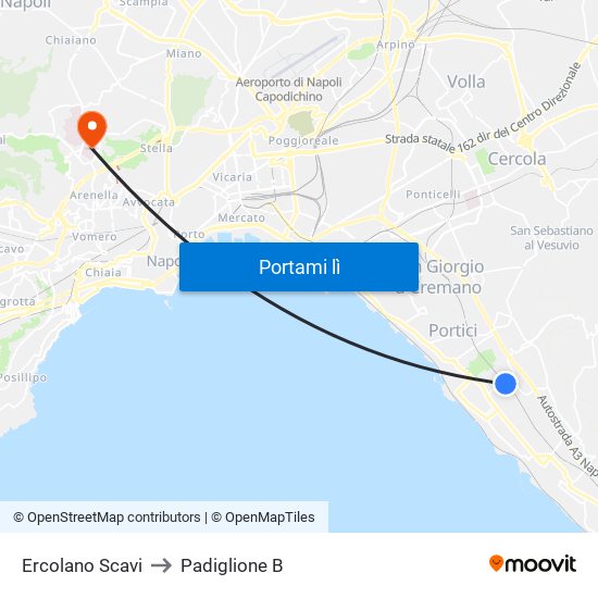 Ercolano Scavi to Padiglione B map