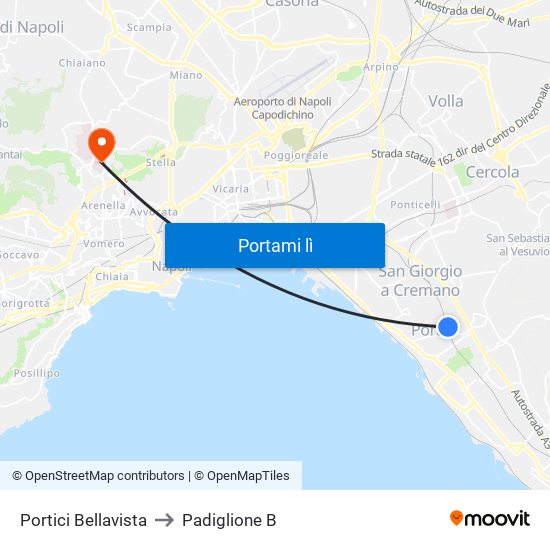 Portici Bellavista to Padiglione B map