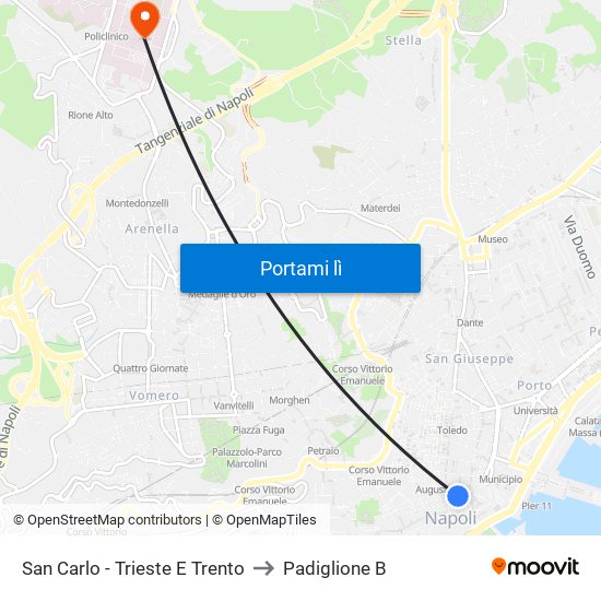 San Carlo - Trieste E Trento to Padiglione B map
