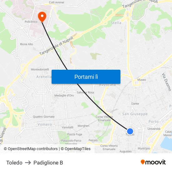 Toledo to Padiglione B map