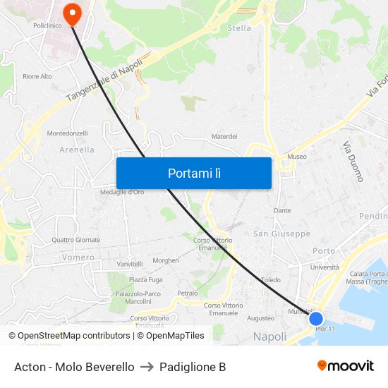 Acton - Molo Beverello to Padiglione B map