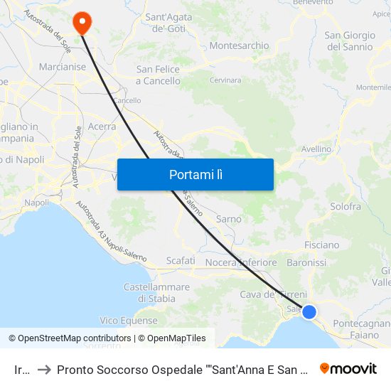 Irno to Pronto Soccorso Ospedale ""Sant'Anna E San Sebastiano"" map