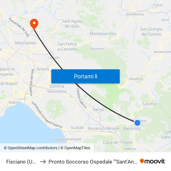 Fisciano (Università) to Pronto Soccorso Ospedale ""Sant'Anna E San Sebastiano"" map