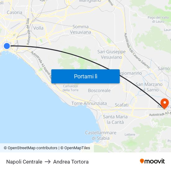 Napoli Centrale to Andrea Tortora map