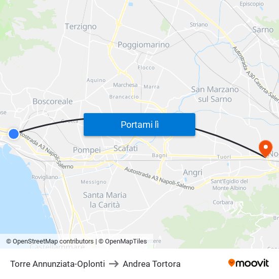 Torre Annunziata-Oplonti to Andrea Tortora map