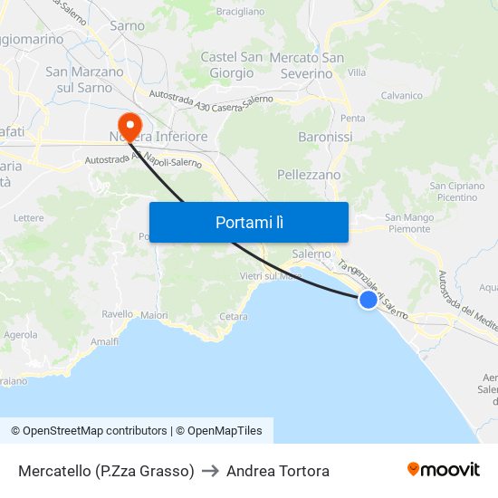 Mercatello (P.Zza Grasso) to Andrea Tortora map