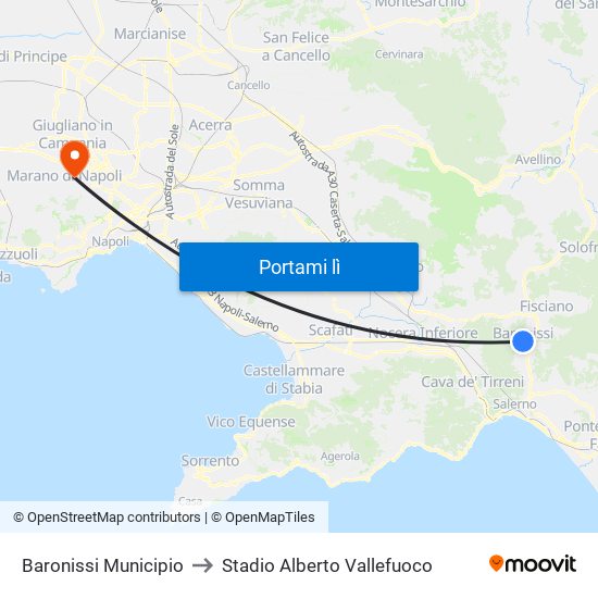Baronissi Municipio to Stadio Alberto Vallefuoco map