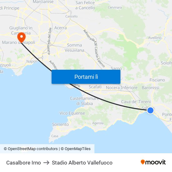 Casalbore Irno to Stadio Alberto Vallefuoco map