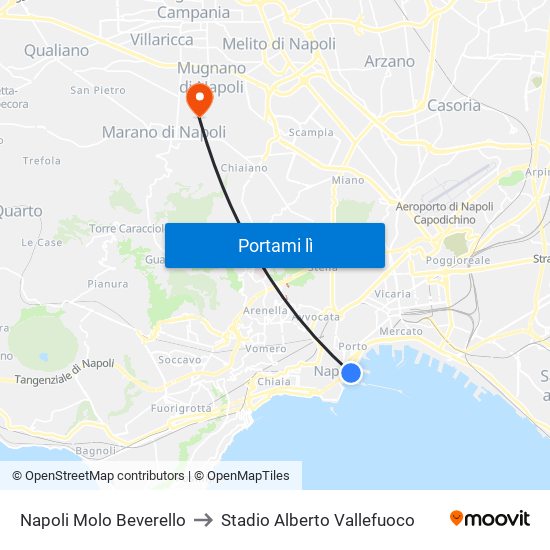 Napoli Molo Beverello to Stadio Alberto Vallefuoco map
