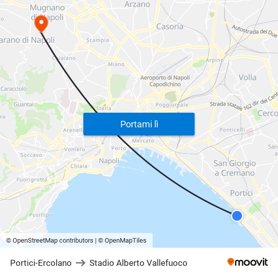 Portici-Ercolano to Stadio Alberto Vallefuoco map