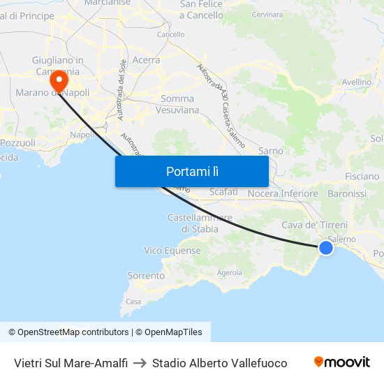 Vietri Sul Mare-Amalfi to Stadio Alberto Vallefuoco map