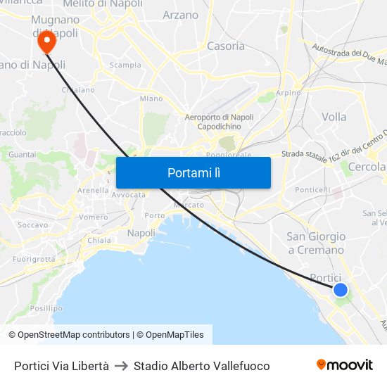 Portici Via Libertà to Stadio Alberto Vallefuoco map