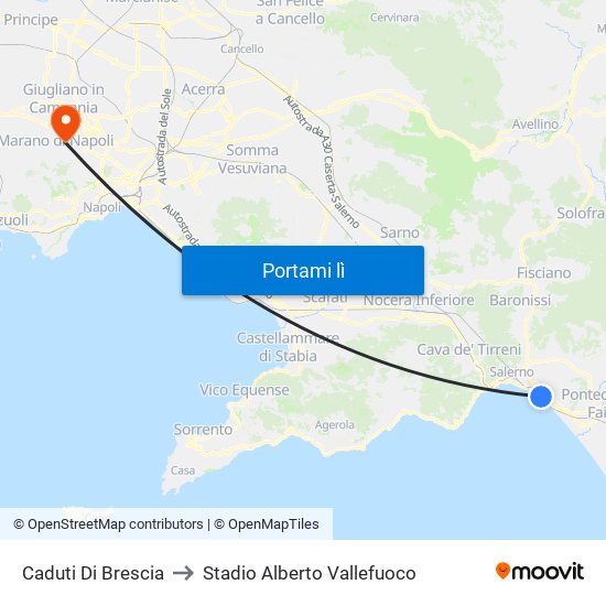 Caduti Di Brescia to Stadio Alberto Vallefuoco map