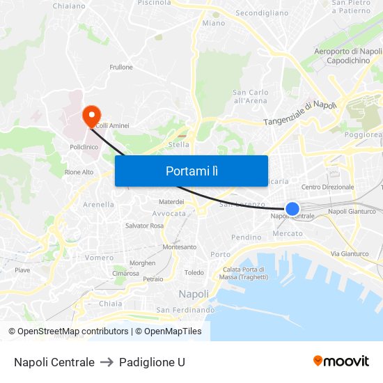 Napoli Centrale to Padiglione U map